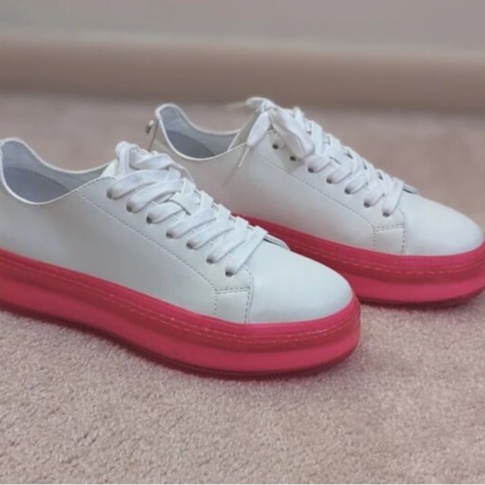 Steve Madden Neon Platform Sneakers Pink and White